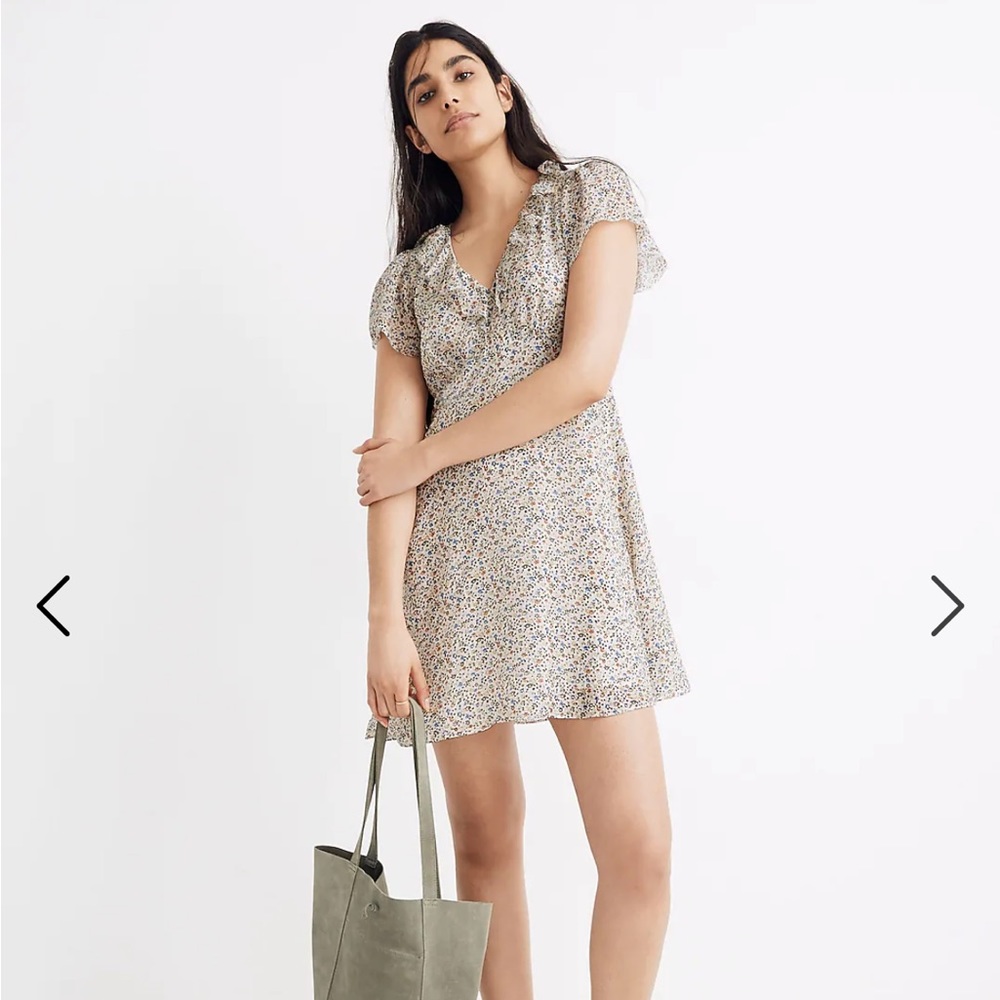 Madewell Floral Mini Dress - Cream and Blue